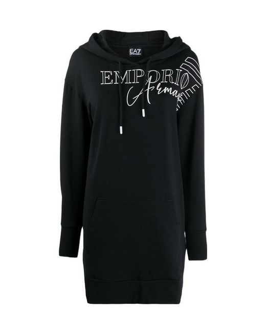Emporio Armani Black Logo-Print Hooded Longline Sweatshirt