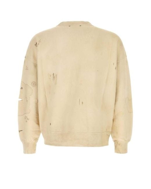 Golden Goose Deluxe Brand Natural Distressed Printed Crewneck Sweatshirt for men