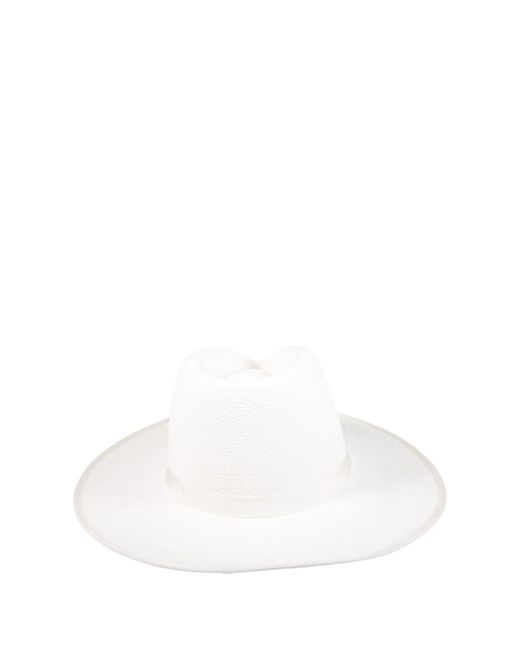 Max Mara White Cellula Wide-Brim Hat