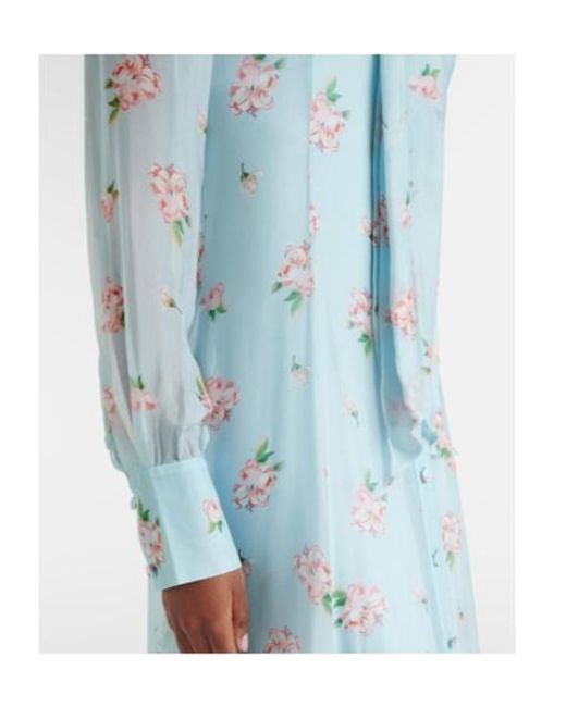 Leo Blue Lilith Bow-Detail Floral Chiffon Maxi Dress