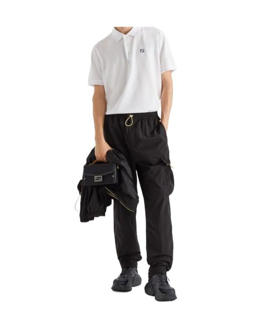 Fendi Black Ff Embroidered Drawstring Cargo Trousers for men