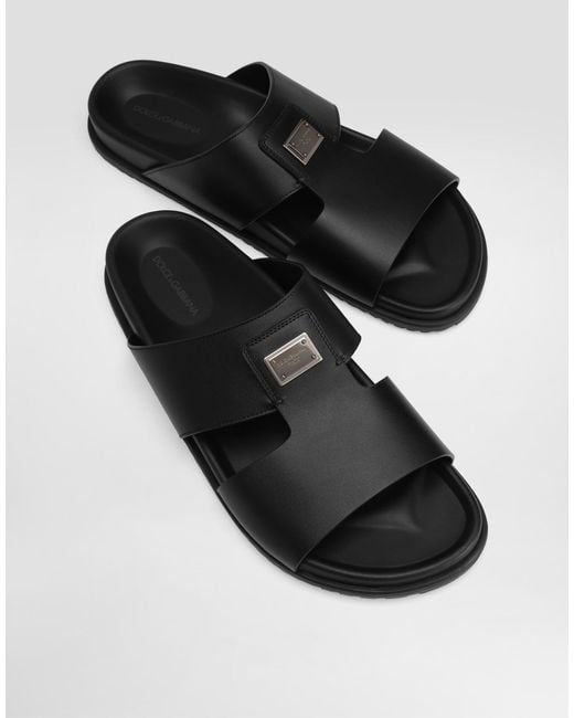 Dolce & Gabbana Black Logo Plaque Sandals for men
