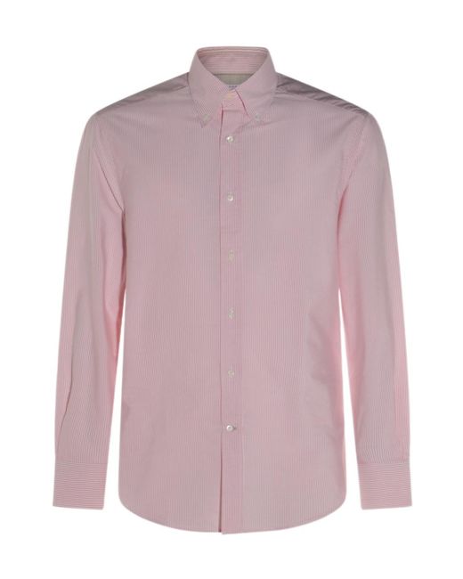 Brunello Cucinelli Pink Striped Poplin Slim Fit Shirt for men