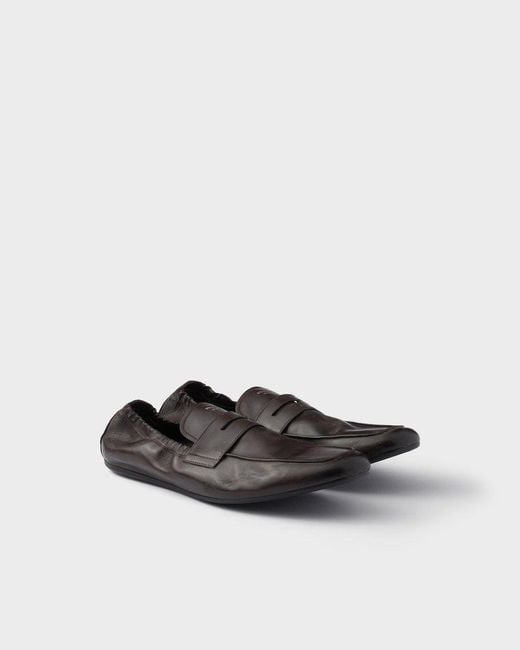 Prada Black Shuffle Antiqued Leather Loafers for men