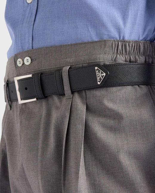 Prada Black Saffiano Triangle-Plaque Belt for men