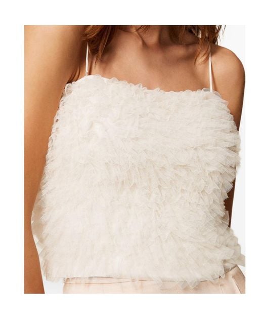 Twinset Natural Textured Tulle Crop Top