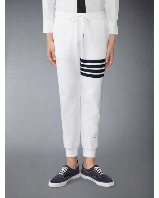 Thom Browne White Bar Stripe Drawstring Track Trousers for men
