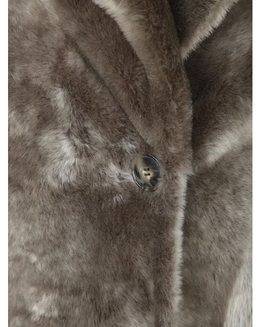 Yves Salomon Gray Double-Breasted Sheepskin Coat