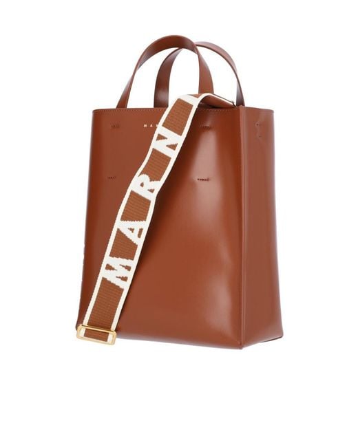 Marni Brown Logo Printed Drawstring Tote Bag