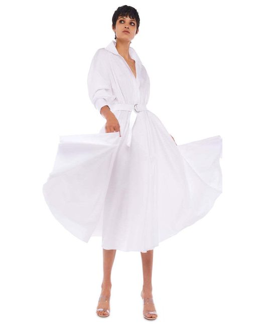 Norma Kamali White Belted-Detail Midi Shirt Dress