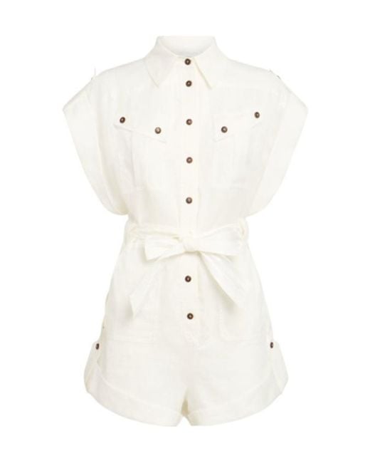 Zimmermann White Rhiannon Cuffed Linen Playsuit