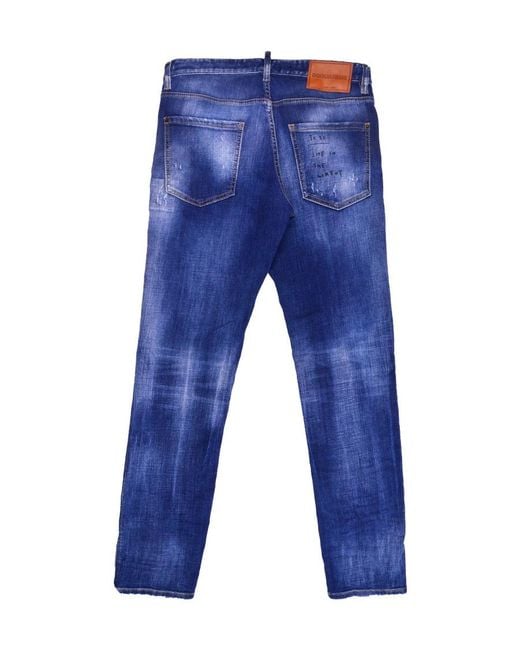 DSquared² Blue Mid-Rise Distressed Skinny Jeans