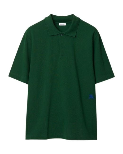 Burberry Green Logo Embroidered Cotton Polo Shirt for men