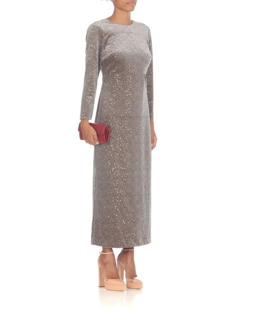 Peserico Gray Sequined Long Sleeved Midi Dress