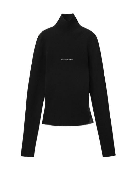 Alexander Wang Black Jacquard Logo Long Sleeve Turtleneck