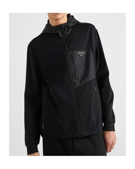 Prada Blue Logo Plaque Zip-Up Hoodie for men