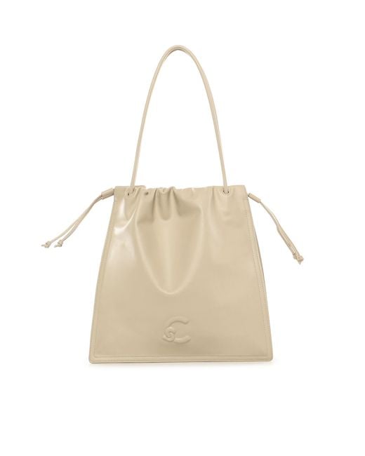 Coccinelle Natural Logo Embossed Drawstring Tote Bag