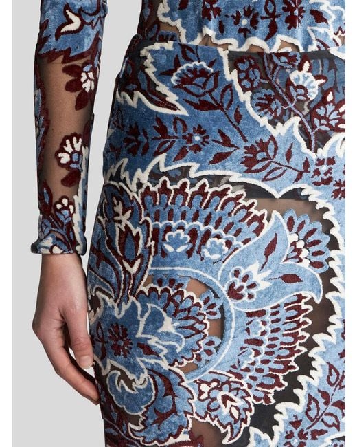 Etro Blue Pattern-Jacquard Velvet Midi Skirt