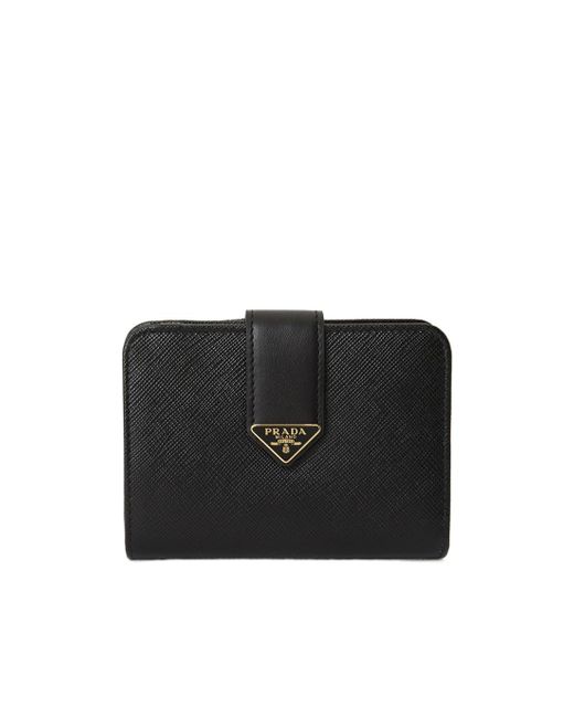 Prada Black Small Saffiano And Smooth Leather Wallet