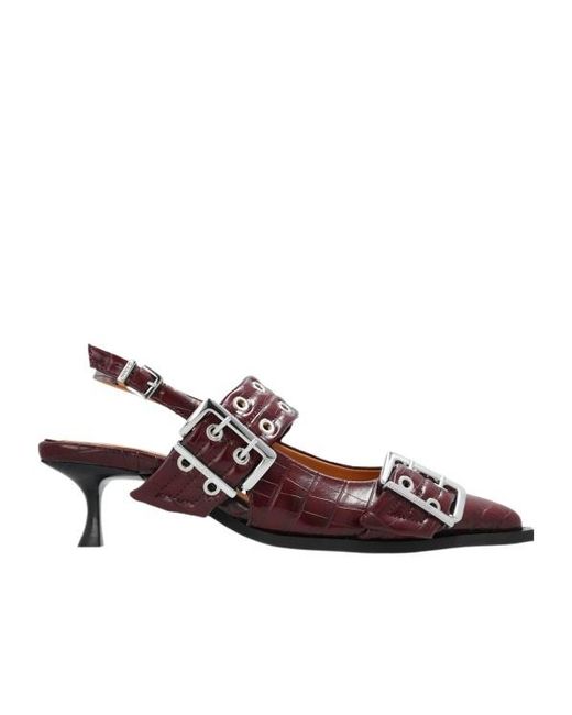 Ganni Brown Buckle-Eyelet Pumps