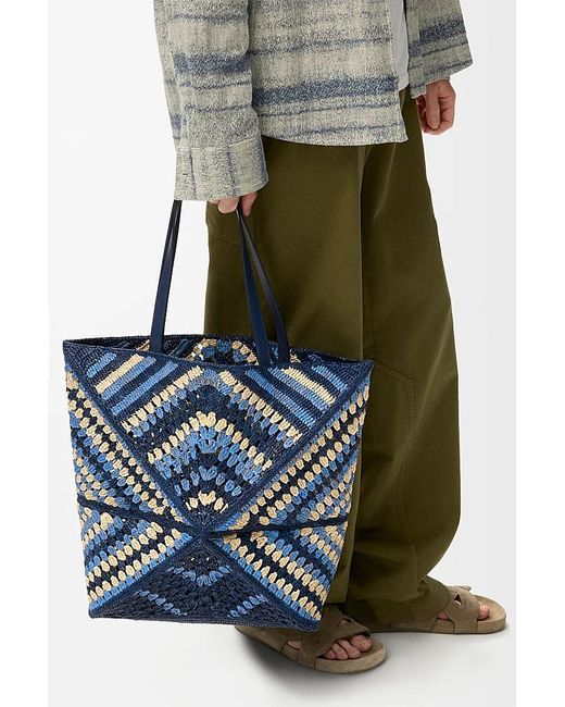 Loewe Blue Puzzle Fold Xl Crochet Tote Bag for men
