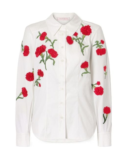 Carolina Herrera White Floral-Appliquéd Cotton-Blend Shirt