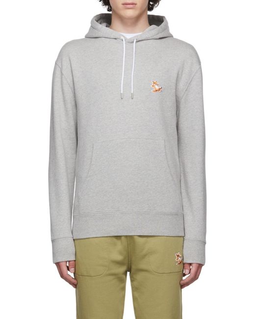 Maison Kitsuné Gray Fox-Embroidered Cotton Hoodie for men