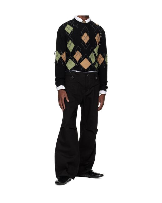 ANDERSSON BELL Black Diamond-Patterned Crew Neck Sweater for men