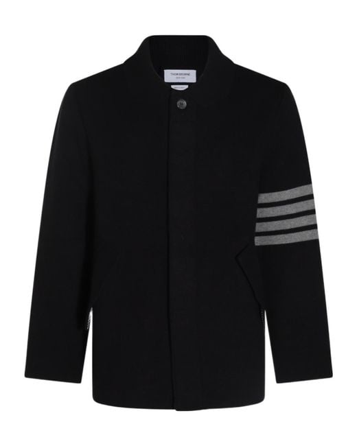 Thom Browne Black Stripe-Detailed Long-Sleeved Cardi-Coat for men