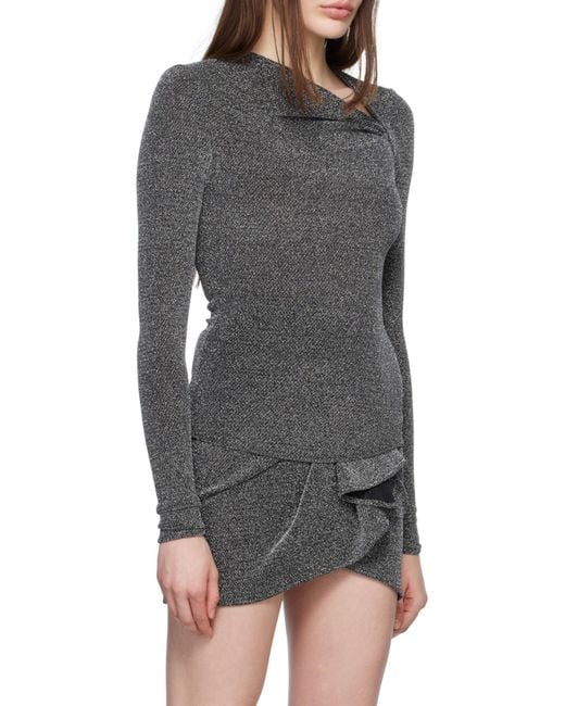 Isabel Marant Gray Shimmer Asymmetric-Neck Top