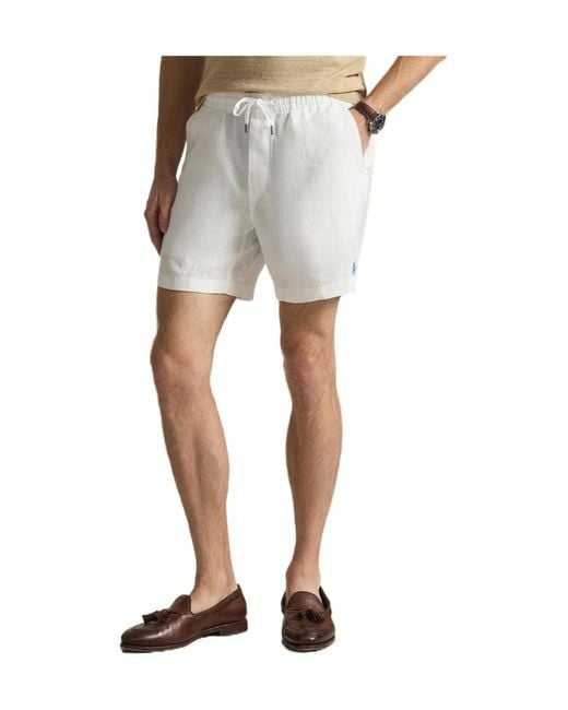Polo Ralph Lauren White Ralph Lauren Drawstring Linen Shorts for men