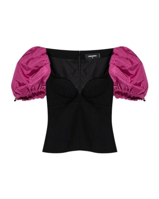 DSquared² Red Snow-Tech Puff-Sleeve Top