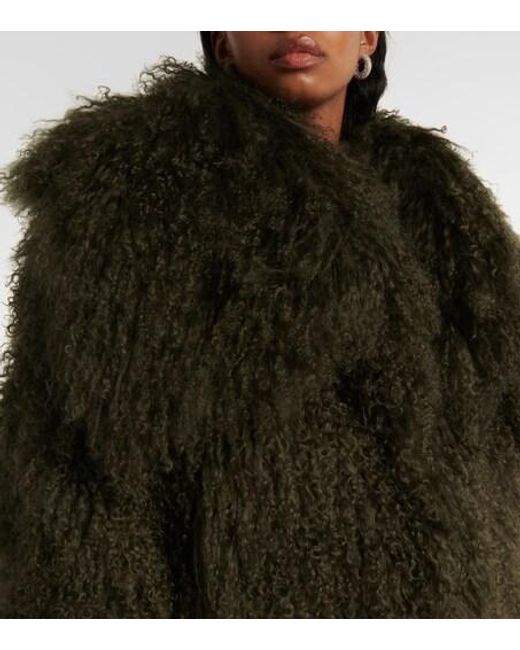 The Attico Black Faux Fur Bomber Jacket