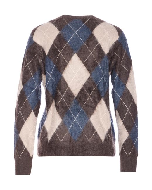 Lisa Yang Blue Margy Argyle-Pattern Crewneck Sweater