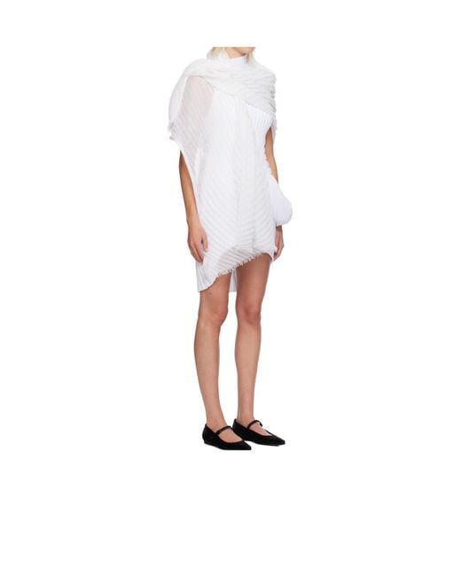 Issey Miyake White Pleated-Edge Scarf