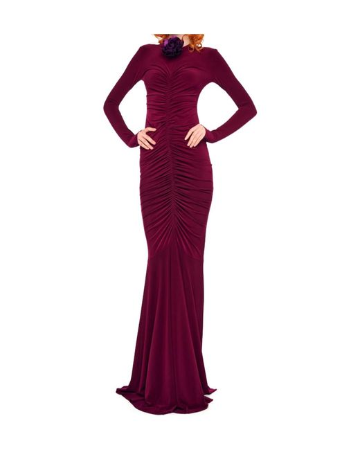 Norma Kamali Purple Ruched Stretch-Jersey Gown