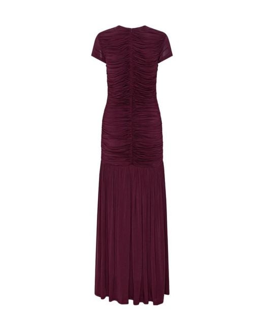 ROTATE BIRGER CHRISTENSEN Purple Ruched Short-Sleeve Maxi Dress