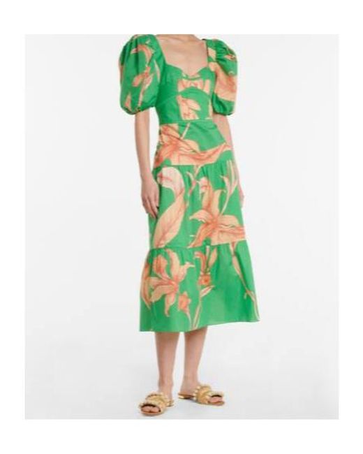 Johanna Ortiz Green Colorful Culture Floral Cotton Midi Dress