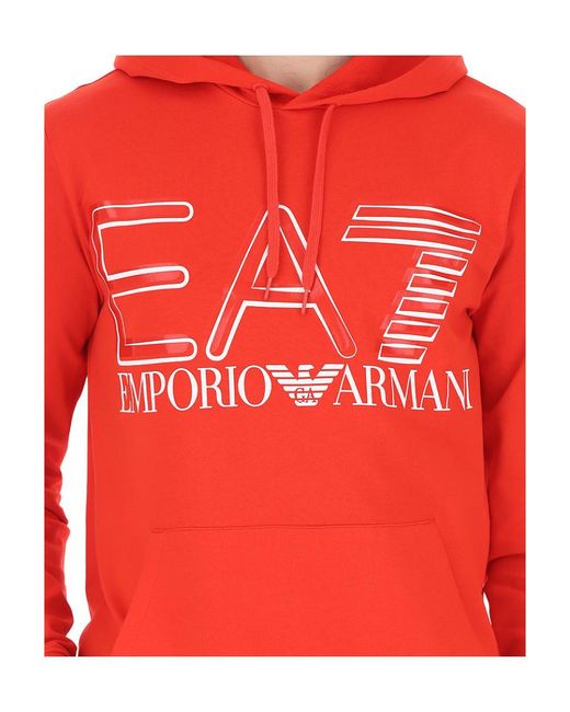 EA7 Red Logo-Print Cotton Hoodie for men