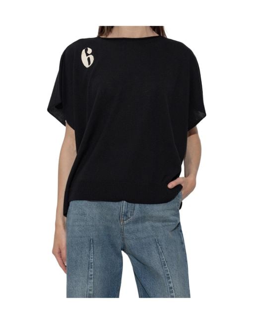 MM6 by Maison Margiela Black Logo Printed Oversized Top