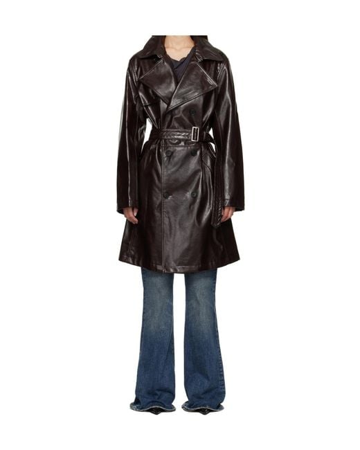 MM6 by Maison Margiela Black Faux Leather Trench Coat for men