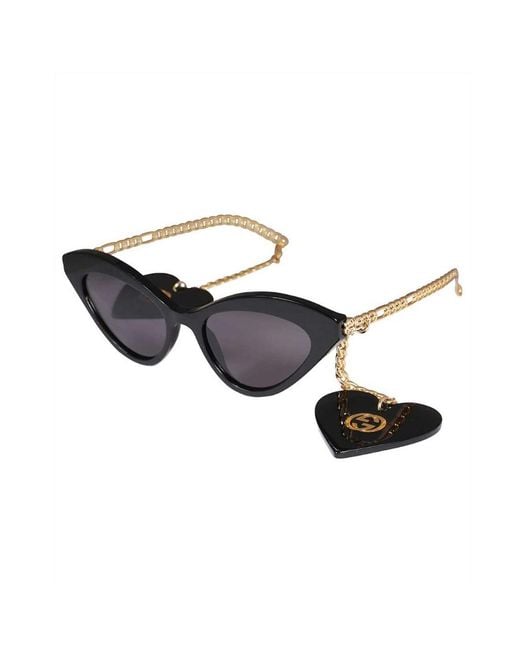 Gucci White Eyewear Cat-Eye Frame Pendant Detail Sunglasses