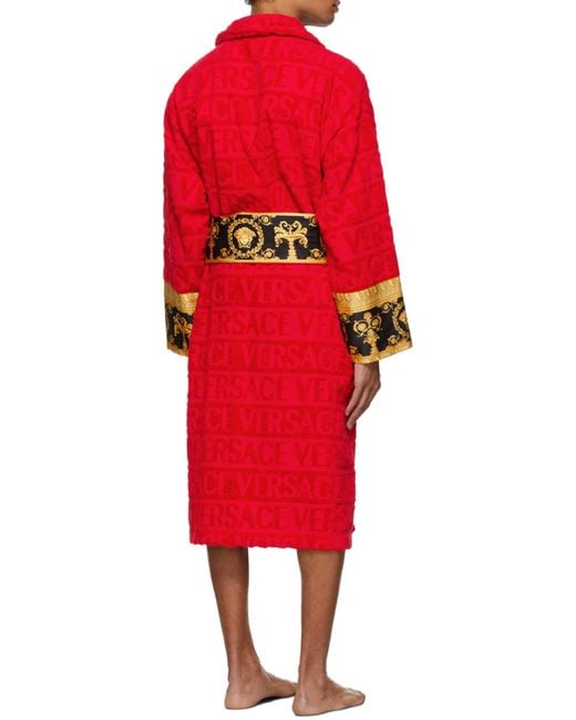 Versace Red Versace I Love Baroque Belted Bathrobe for men