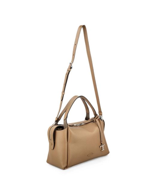 Tod's Brown T Timeless Pebbled Leather Tote Bag
