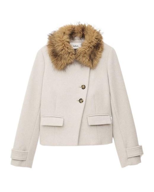 Ba&sh Natural Terry Fur-Trimmed Coat