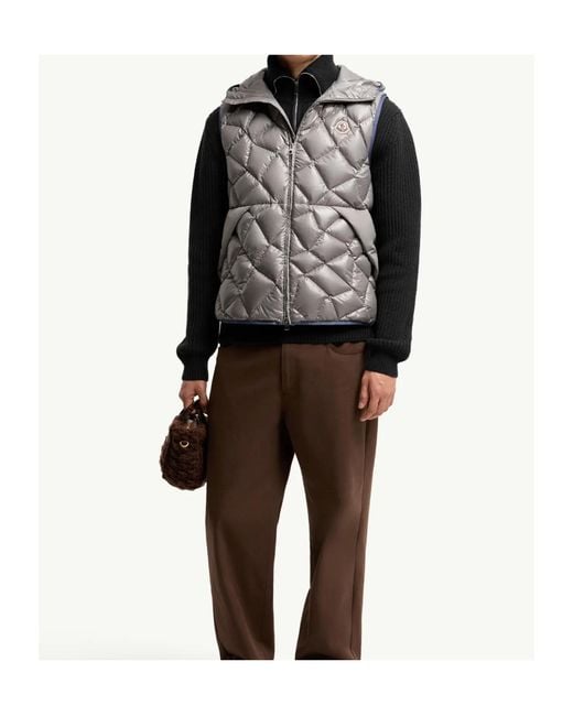 Moncler Gray Iarba Hooded Geometric Quilted Down Vest for men