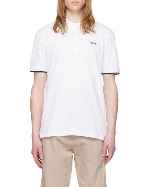 Boss White Hugo Slim-Fit Short-Sleeved Polo Shirt for men