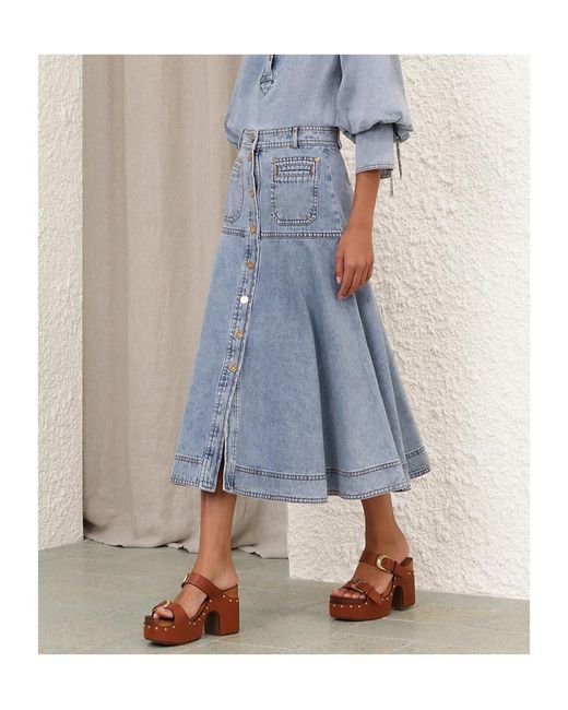 Zimmermann Blue Denim Midi Skirt