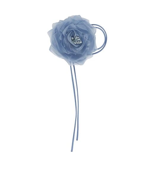 Max Mara Blue Silk Chiffon Flower Brooch