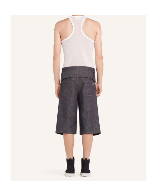Courreges Gray Double-Belted Denim Shorts for men
